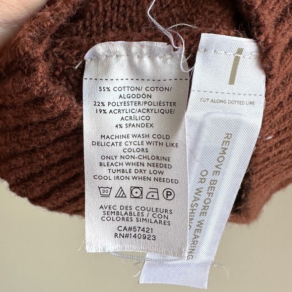 LOFT Tri Colorblock Cowl Neck Sweater, Cream/Tan/Orange/Brown, Size Small - Picture 12 of 16